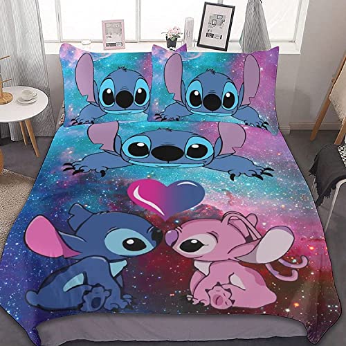 MINGGLY Cute Bed Duvet Cover Anime Cartoon Bedding Sets 3D Printed Lightweight 3 Piece Comforter Sets, 1 Duvet Cover and 2 Pillow Shams for Kids Boys Girls (Full)