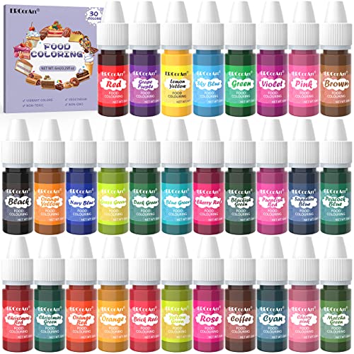 Food Coloring - 30 Colors Food Coloring Liquid, Natural Vibrant Food Color for Baking, Cookies, Easter Egg, Icing, Dessert Decorating, Fondant, Making DIY Supplies Kit - 6ml/0.25oz