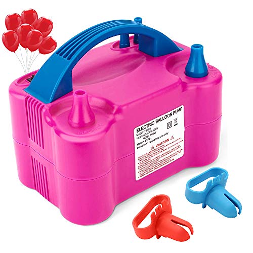 PCFING Electric Air Balloon Pump, Portable Dual Nozzle Electric Blower Inflator for Decoration, Party, Sport,Gifts:2 Tying Tools
