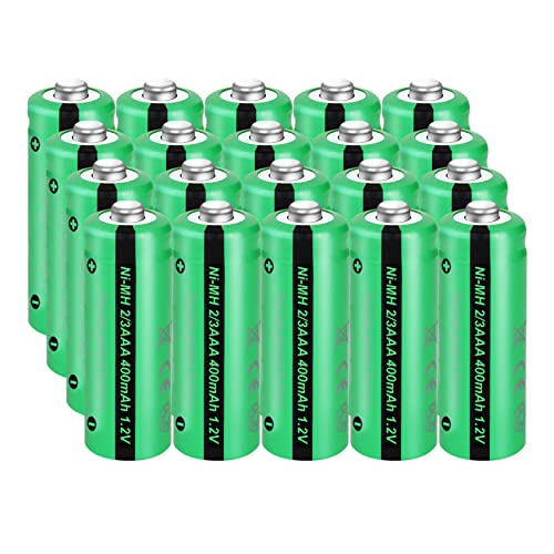 PKCELL 1.2v 400mah 2/3AAA NiMH Rechargeable Battery with Button Top (20)(Not Full Sized AAA Batteries)