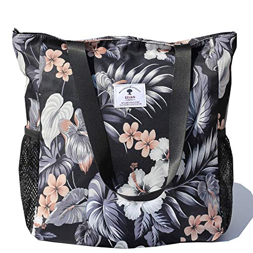 ESVAN Original Floral Water Resistant Large Tote Bag Shoulder Bag for Gym Beach Travel Daily Bags Upgraded ([G] Floral Leaf)