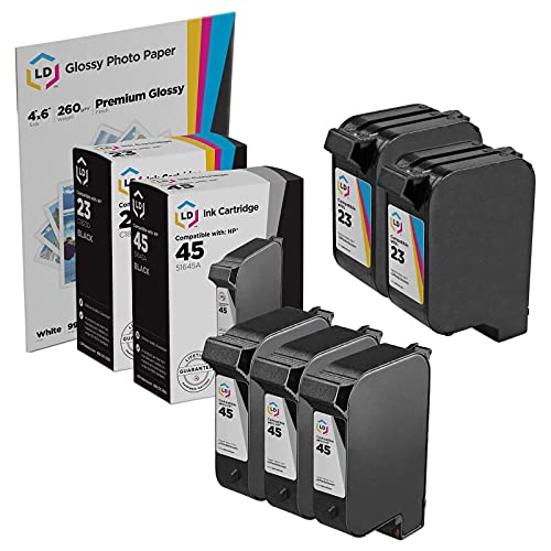 LD Products Remanufactured Replacements for HP 45 Black 51645A & HP 23 C1823D Color Ink Cartridges (3 Black, 2 Tri-Color, 5-Packs) Combo Set/Combo Pack - Clarity Vibrant and Long-Lasting Ink Formula