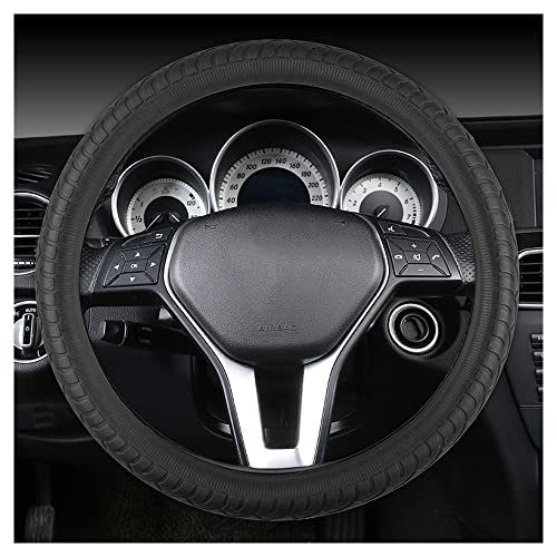 Silicone Steering Wheel Cover丨Non-Slip Elastic Wheel Cover for Car with Tire Texture Ensuring Safe Driving丨Cool Car Accessories Fits Car Truck SUV (Black)