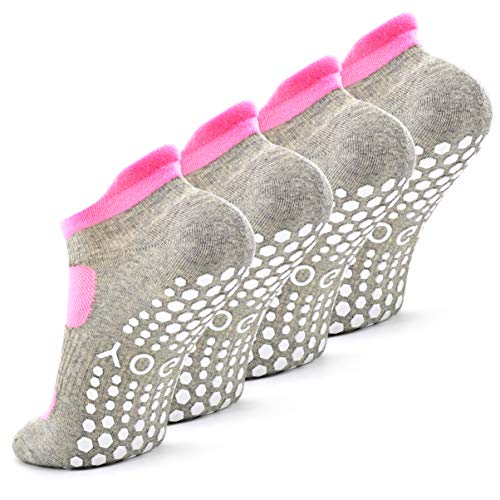Busy Socks Pilates Socks with Grips for Women,Sticky Cardio Fitness Exercise Skidding Ballerina No Blister Socks,2 Pairs,Gray
