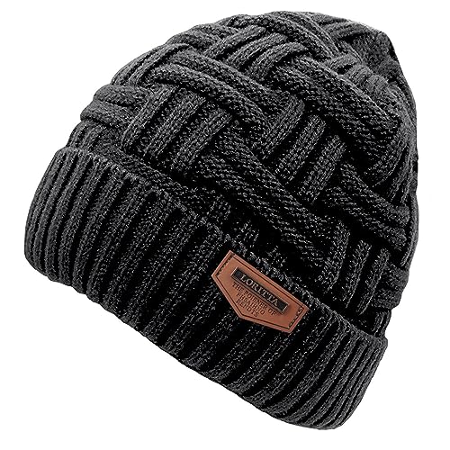 Loritta Men&Women Winter Knitting Skull Cap Wool Warm Slouchy Beanie Hat Black one size