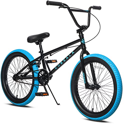 cubsala 18 Inch Big Kids Bike Freestyle BMX Bicycle for Age 5 6 7 8 Years Old Boys Girls and Beginners, Black with Blue Tires