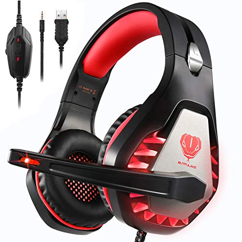 Headsets for Xbox One, PS4, PC, Nintendo Switch, Mac, Gaming Headset with Stereo Surround Sound, Over Ear Gaming Headphones with Noise Canceling Mic, LED Light (Headsets red)