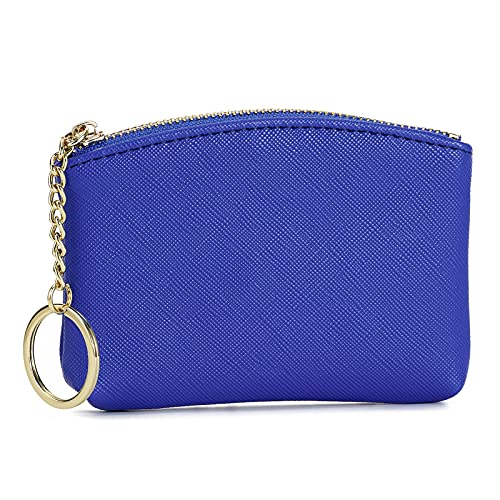 WOZEAH Artificial Leather Coin Purse Change Purse With Key Chain Ring Zipper For Men Women (Deep Blue)