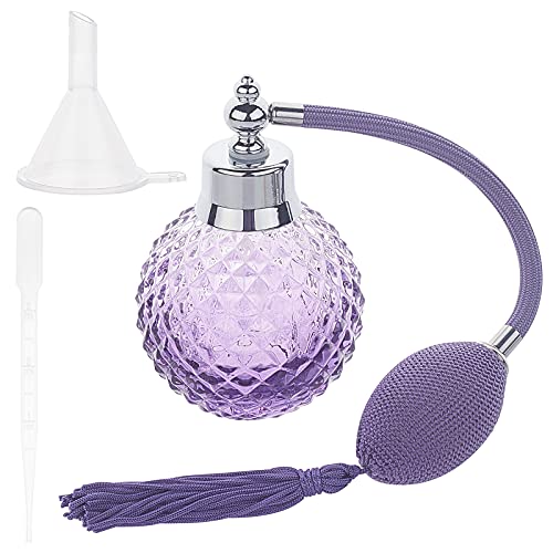 GORGECRAFT 100ml Vintage Refillable Perfume Bottle Purple Crystal Perfume Spray Bottle Clear Glass Perfume Atomizer with Long Tassel Plastic Funnel Hopper Dropper