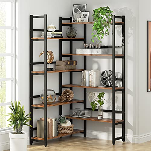 Tribesigns 70.8” Corner Bookshelf, 8-Tier Industrial Bookcase with Metal Frame for Open Storage, Corner Display Rack Storage Organizer for Home Office