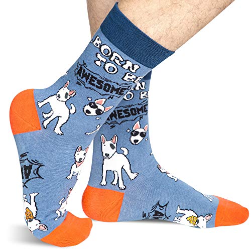 PanPacSight Men's Bull Terrier Dog Crew Socks Fashion Novelty Mid Calf Animal Socks for Adults Teen Boy