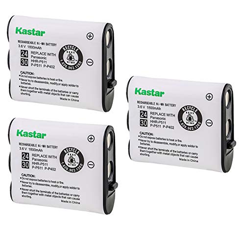 Kastar HHR-P511 / HHR-P402 Battery (3-Pack), Type 24/30 NI-MH Rechargeable Cordless Telephone Battery 3.6V 1800mAh, Replacement for Panasonic HHR-P511, HHR-P402, P-P511, P-P511A, HHR-P402A