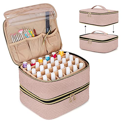 LUXJA Detachable 2 Layers Nail Polish Organizer - Hold 60 Bottles (15ml - 0.5 fl.oz), Nail Polish Case with Tools Storage Pockets (Patented Design), Pale Rose