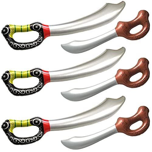 6 Pieces Inflatable Pirates Swords for Kids Party Favors Inflatable Sword Birthday Party Supplies Boys Cosplay Toys Stage Props Summer Pool Swimming Party Water Toy Photo Props