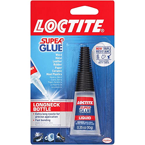 Loctite Super Glue Liquid Longneck Bottle, Clear Superglue for Plastic, Wood, Metal, Crafts, & Repair, Cyanoacrylate Adhesive Instant Glue, Quick Dry - 0.35 fl oz Bottle,Pack of 1 (Packaging May Vary)