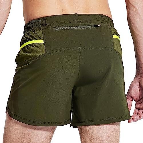 Haimont 2 in1 Trail Running Shorts with Liner, 5in Dry Fit Athletic Gym Workout Shorts with Pockets, Moisture Wicking & Breathable, Army Green, S