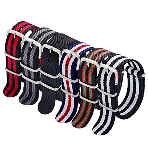 Carty Military Nylon Strap 6 Packs 18mm Watch Band Nylon Replacement Watch Straps for Men Women (Black+Black/Red+Black/Red/Green+Blue/White/Red+Black/Grey+Black/White