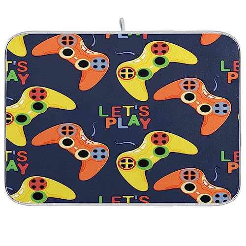 Video Joystick Game Dark Black Dish Drying Mat For Kitchen Counter Abstract Dish Drainer Rack Mats Microfiber Ultra Absorbent Reversible Dish Drying Pad for Countertop 16 x 18 in