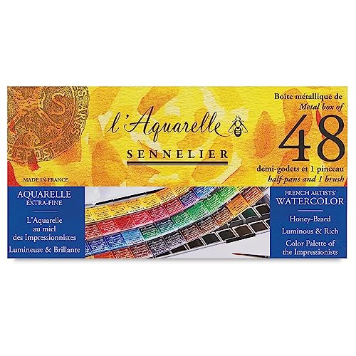 Sennelier L'Aquarelle French Watercolor Paint, Metal Set of 48 Half Pans