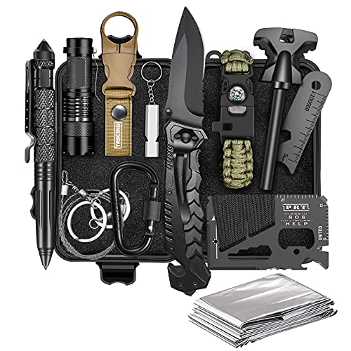Gifts for Men Dad Him Husband, Survival Kit Tools, Survival Gear and Equipment 13 in 1, Fathers Day Birthday Gifts for Boyfriend, Cool Gadgets for Hunting Camping Fishing