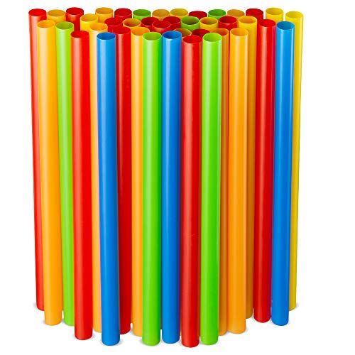 Assorted Colors Jumbo Smoothie Straws, Colorful Disposable Wide-mouthed Large Milkshake Straws 9'' Inches High/Tall 100 pack