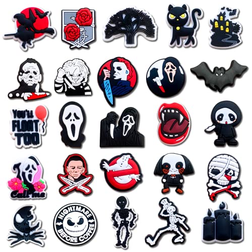 25 40Pcs Halloween Skull Shoe Decoration Charms for Clogs Sandals, Horror Horrible Movie Bat Shoe Accessories Charms for Teens Men Women Adult Party Favors Gifts (25)