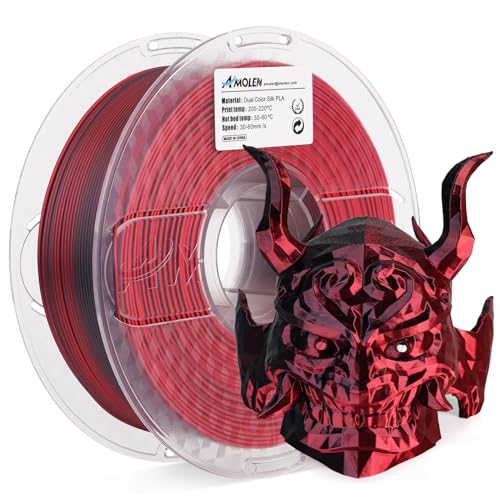AMOLEN Silk PLA 3D Printer Filament, Silk Dual Color Red Black PLA Filament 1.75mm, Shiny Coextrusion PLA Filament, Color Change 3D Printing Filament 1KG/2.2lb