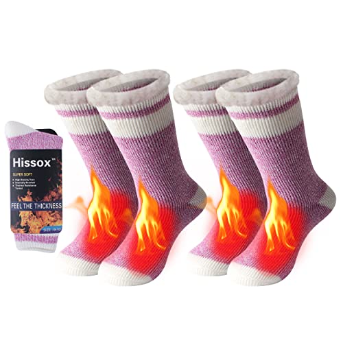 Hissox Warm Winter Socks, Mens Thermal Socks Soft Warm Cozy Slipper Fleece Lined Socks, Fuzzy Sleeping Heavy Thermal Insulated Socks Christmas Holiday Gift 2 Pairs Pink