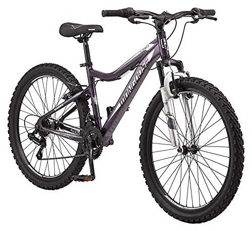 Mongoose Flatrock Womens Hardtail Mountain Bike, 26-Inch Wheels, 21 Speed Twist Shifters, 16-Inch Lightweight Aluminum Frame, Purple
