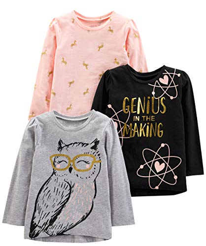 Simple Joys by Carter's Toddler Girls' Graphic Long-Sleeve Tees, Pack of 3, Genius/Horses/Owl Print, 2T