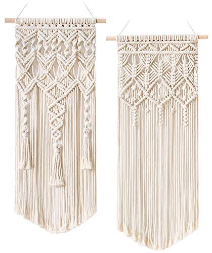 Mkono 2 Pcs Macrame Woven Wall Hanging Boho Home Chic Bohemian Geometric Art Decor - Beautiful Bedroom Nursery Apartment Decoration, Gift for Girls Adults Birthday Christmas, 28' L x 13' W