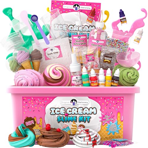 Original Stationery Ice Cream Slime Kit for Girls, Ice Cream Slime Making Kit to Make Cloud Slime and Foam Slimes, Fun for Girls 8-12