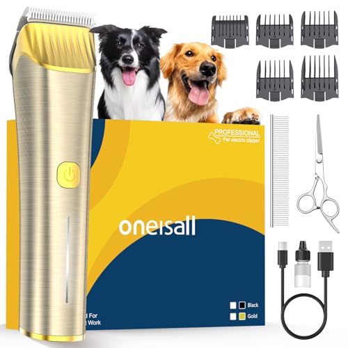 oneisall Dog Clippers for Grooming for Heavy Thick Coat, 2 Speed Low Noise Dog Grooming Kit Rechargeable Cordless Dog Trimmers with Metal Blade for Dogs,Pets