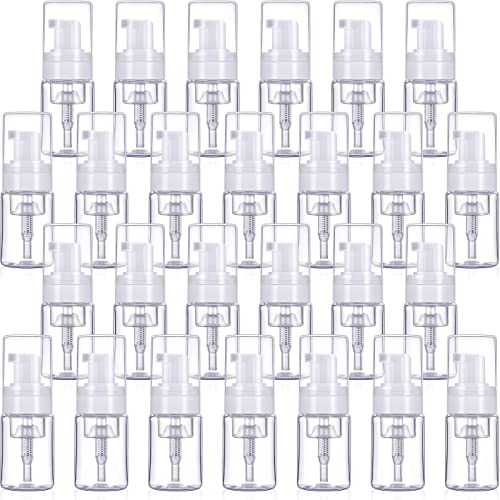 50 Pack Foam Pump Bottle 1oz/ 30ml Refillable Dispenser Travel Size Plastic Mini Foam Pump Bottle Lash Shampoo Bottles Portable Clear Mini Foaming Bottle for Shampoo Cleaning Lash Cosmetics Packaging