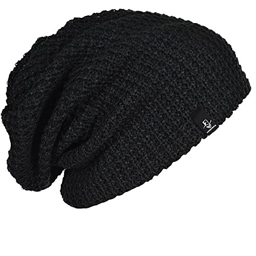 FORBUSITE Mens Slouchy Long Oversized Beanie Hat Black Knit Cap for Summer Winter