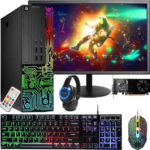 Dell RGB Gaming Desktop Computer PC, Intel Core i5, GeForce GT 1030 2GB GDDR5, 16GB RAM, 512GB SSD, 24 Inch HDMI Monitor, RGB Keyboard Mouse and Headset, WiFi, Windows 10 Pro (Renewed)