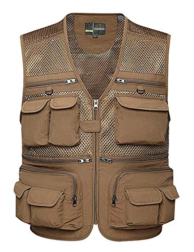 Lentta Men's Fishing Vest Summer Outdoor Lightweight Work Photo Vest 16 Pockets(MeshKhaki-XXL)
