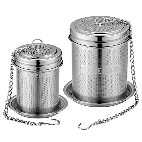 House Again Tea Infuser (2 Pack, Large + Small), Extra Fine Mesh Tea Strainers for Loose Tea, 18/8 Stainless Steel Tea Strainer with Extended Chain Hook, Tea Steeper