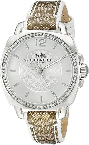 COACH Women's Boyfriend 36mm Leather Watch Silver/Signature Khaki 2 Watch