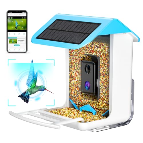isYoung Smart Bird Feeder with Camera, AI Identify Bird Species, Wireless Connection Bird Camera with 5W Solar Panel, Auto Capture & Notify, Gifts for Bird Lover