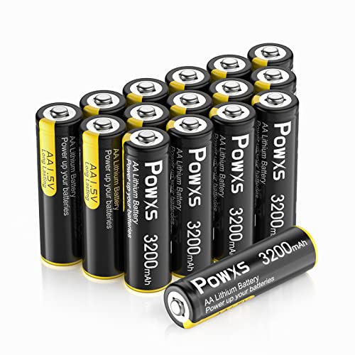 POWXS AA Lithium Batteries, 16 Pack 1.5V Lithium Iron Double A Batteries 3200mAh Super Capacity for High Drain Device【Non-Rechargeable】