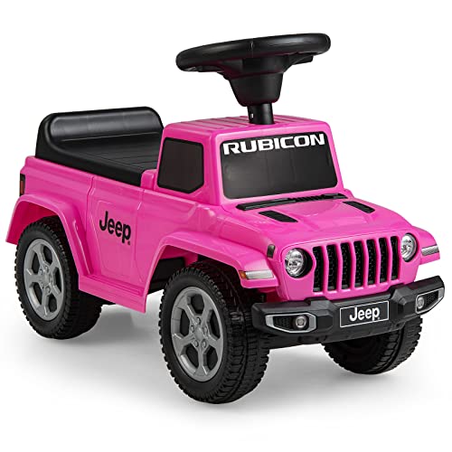 INFANS Kids Ride On Push Car, Licensed Jeep Foot-to-Floor Sliding Toddler Toy with Engine Sound, Horn, Under Seat Storage, Baby Walking Racer Gift for Boys Girls Age 1.5-3 (Pink)