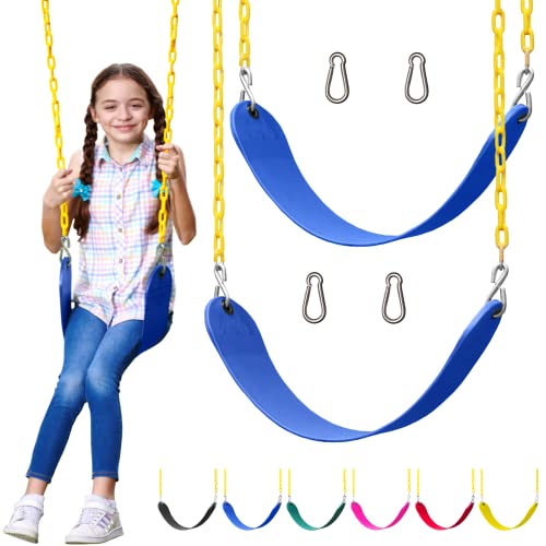 Jungle Gym Kingdom Swings for Outdoor Swing Set - Pack of 2 Swing Seat Replacement Kits with Heavy Duty Chains - Backyard Swingset Playground Accessories for Kids (Blue)