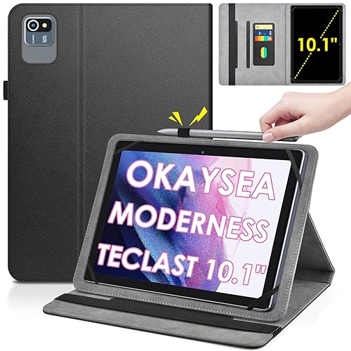 DETUOSI Universal 10 inch Tablet Case for Okaysea ‎‎OKS10014 10.1, Moderness MB1001, Blackview Tab 7 10.1, Baken B10 10.1' Tablet, Folio Leather Protective Cover, 2-Angles Viewing Stand【3 Card Slots】