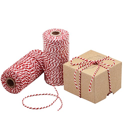 HOKI Cotton Bakers Twine Red & White 100M (328 Feet), Packing String, Durable Rope for Gardening, Decoration, Tying Cake and Pastry Boxes, DIY Crafts & Gift Wrapping, for Art and Craft
