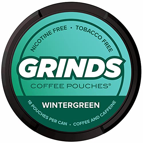 Grinds Coffee Pouches | 6 Cans of Wintergreen | 18 Pouches Per Can | 1 Pouch eq. 1/4 Cup of Coffee (Wintergreen)