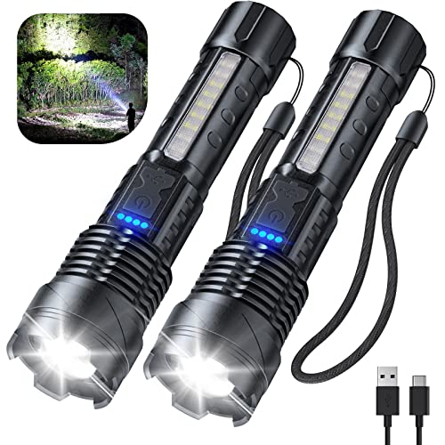 Cinlinso Flashlight High Lumens Rechargeable 2 Pack, 980000 Lumen Super Bright Led Flashlights with 7 Light Modes, IPX6 Waterproof, Powerful Handheld Flash Light for Camping Home Emergencies