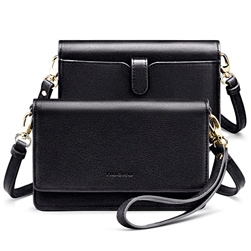 nuoku Women Small Crossbody Bag Cellphone Purse Wallet with RFID Card Slots 2 Straps Wristlet, Black