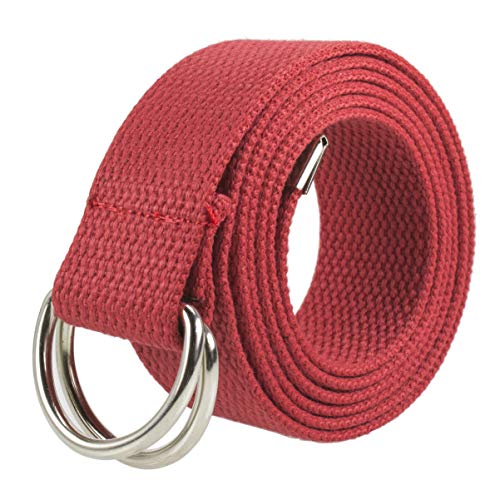 Gelante Canvas Web D Ring Belt Silver Buckle Military Style for men & women 1 or 3 pcs 2052-Red (S/M)