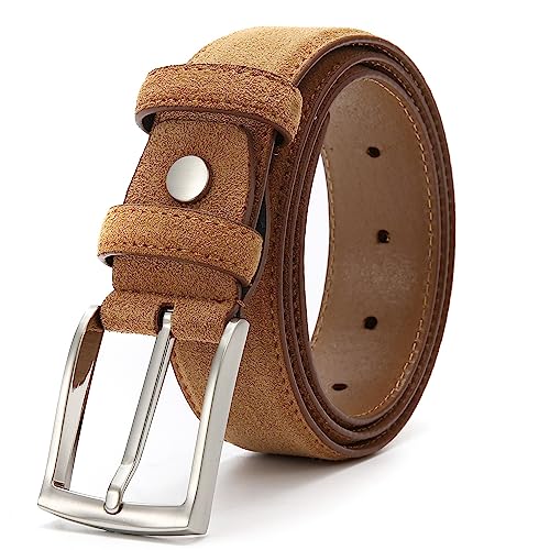 Ground Mind Extra Thickness Suede Leather Belt for Men,34,Tan